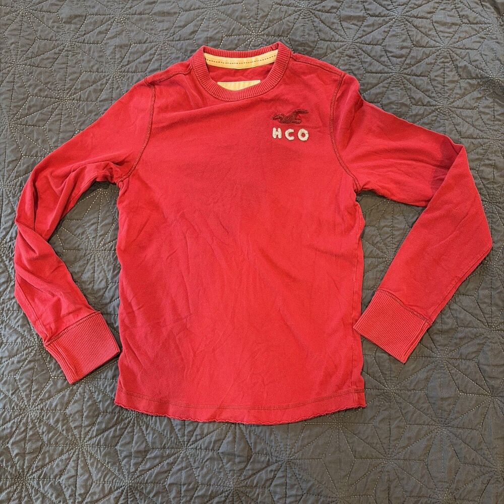 Vintage Y2K Hollister Shirt Mens Small Red Logo Pullover Casual Cotton Adult